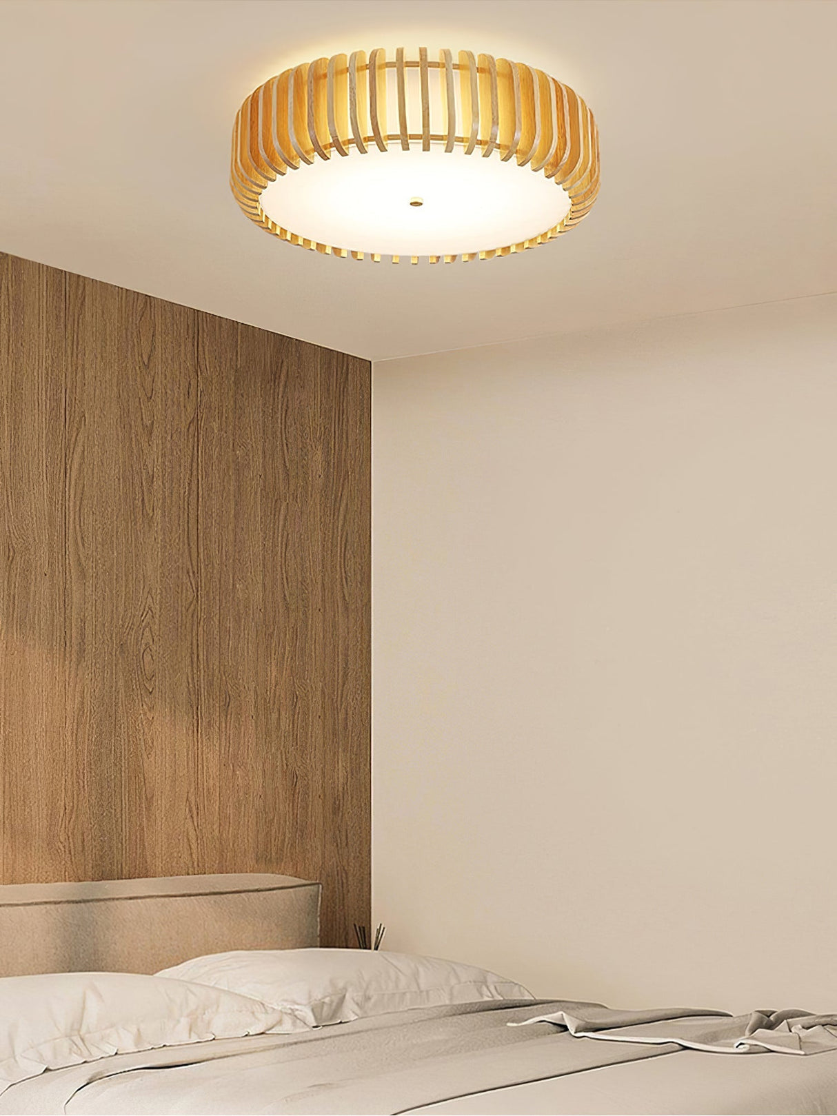 Modern Wooden Ceiling Light Natural Slat Drum Design - Product detail 13