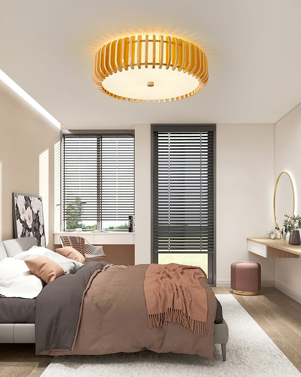 Modern Wooden Ceiling Light Natural Slat Drum Design - Product detail 14