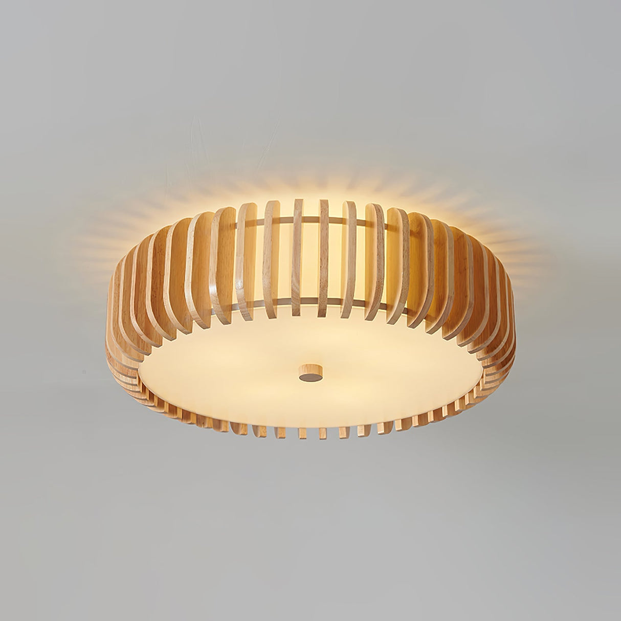 Modern Wooden Ceiling Light Natural Slat Drum Design - Product detail 18