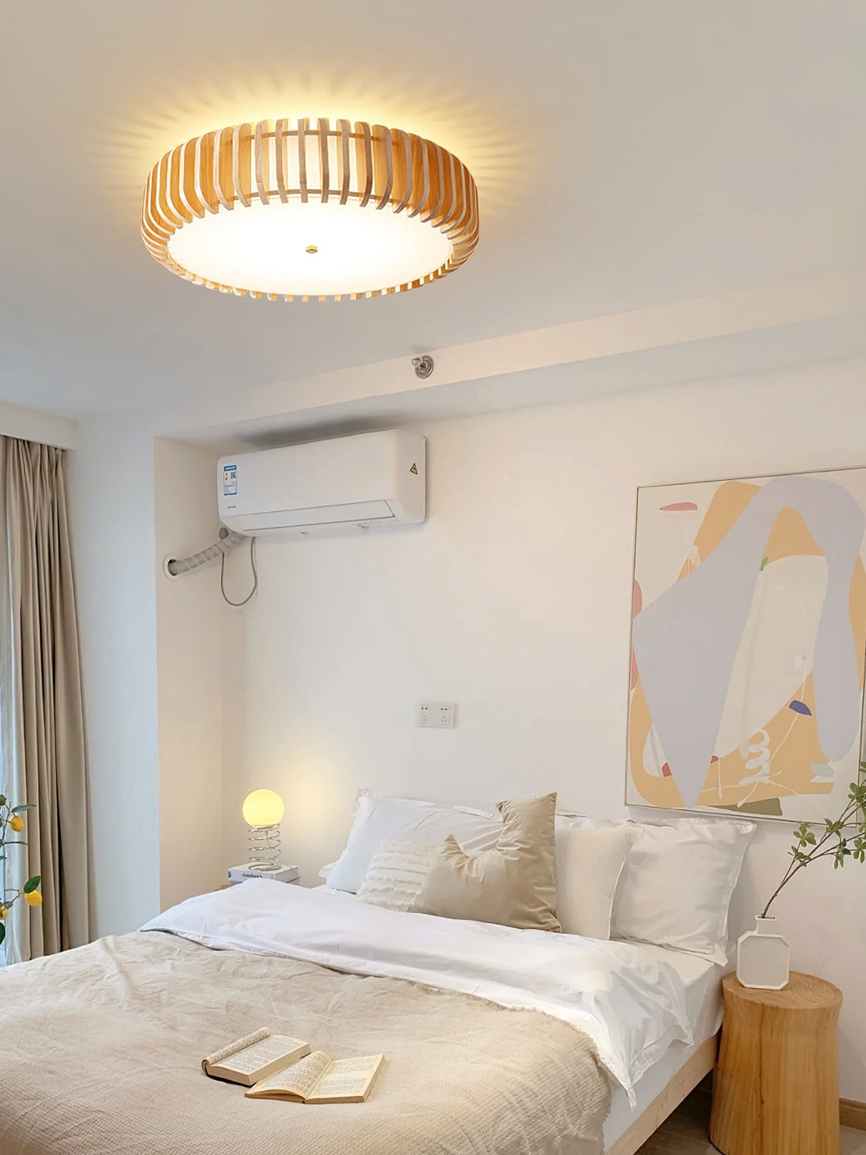 Modern Wooden Ceiling Light Natural Slat Drum Design - Product detail 6