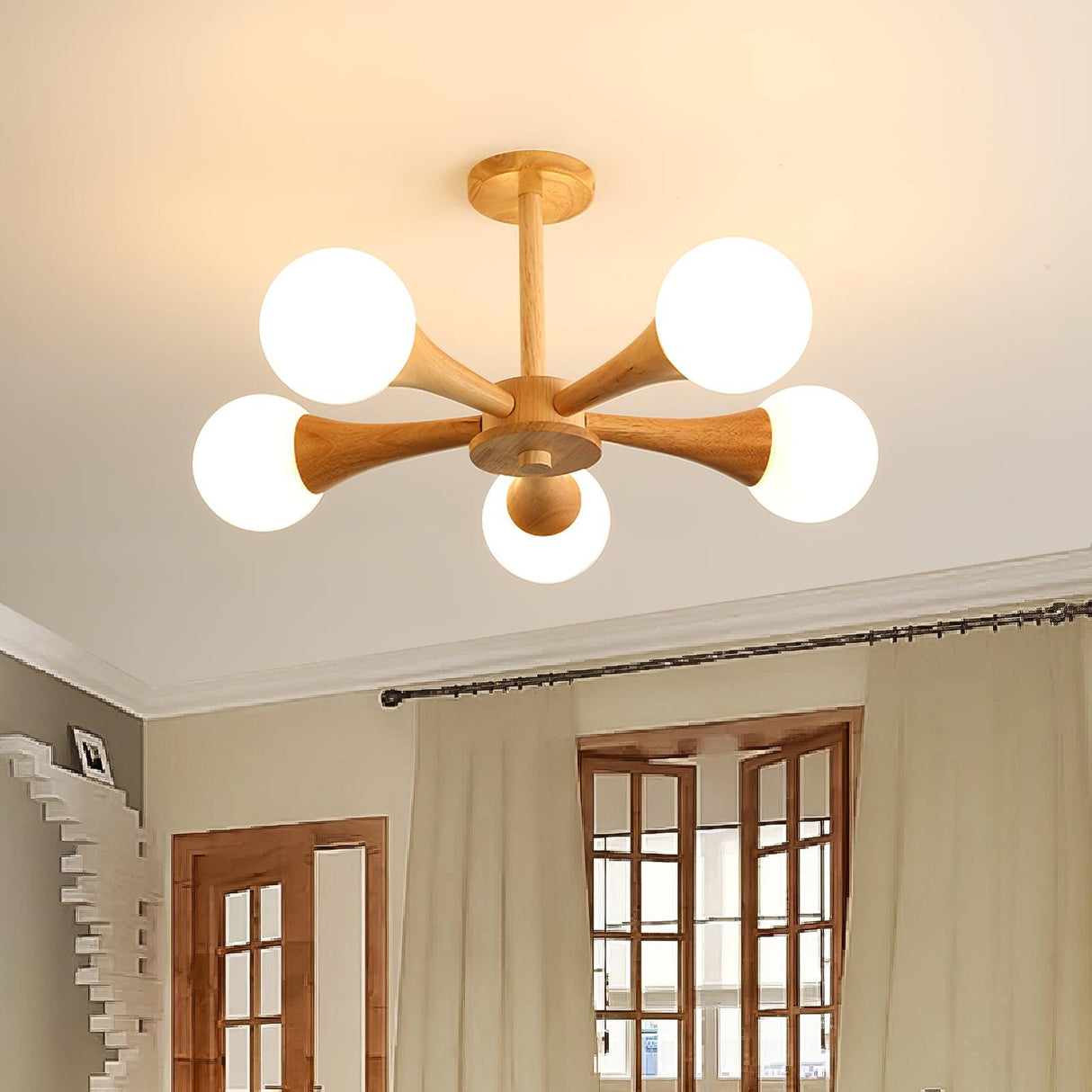 Modern Wooden Ceiling Light  Triple Globe Glass Shades - Product detail 4