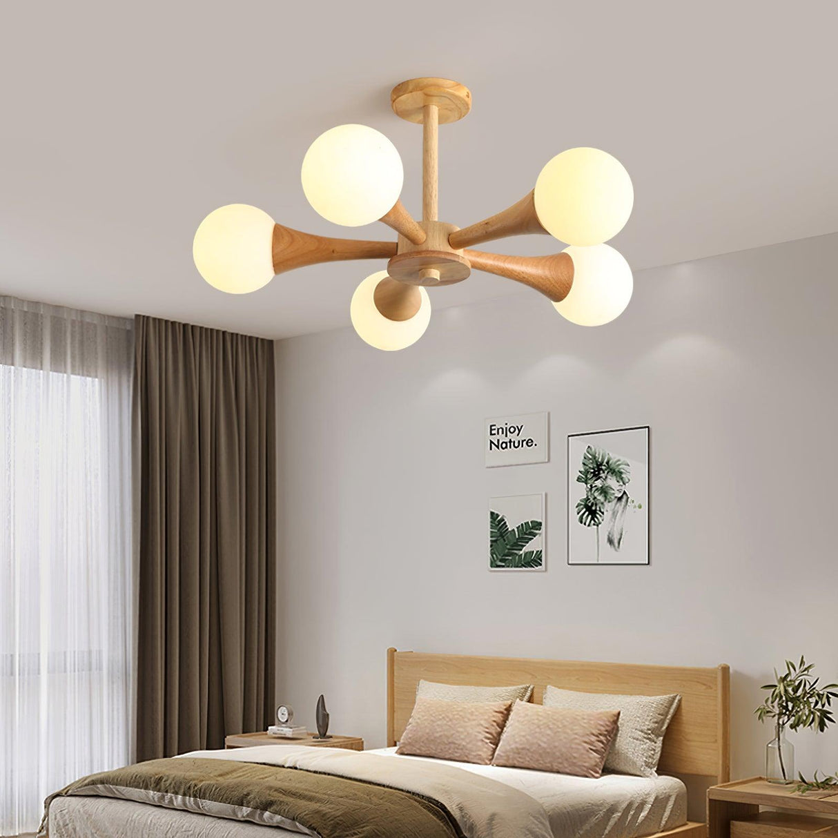 Modern Wooden Ceiling Light  Triple Globe Glass Shades - Product detail 5