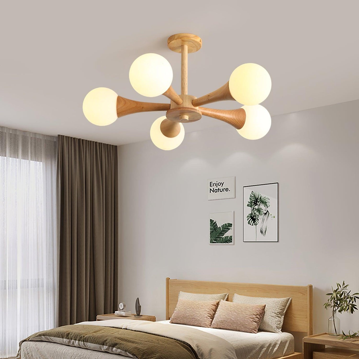 Modern Wooden Ceiling Light  Triple Globe Glass Shades - Product detail 5