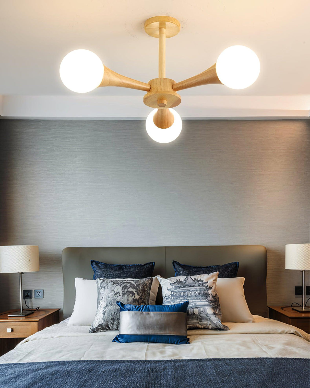 Modern Wooden Ceiling Light  Triple Globe Glass Shades - Product detail 10