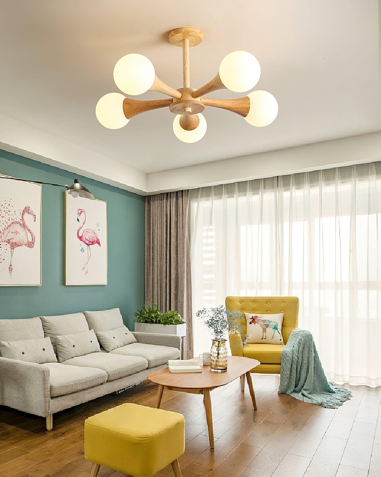 Modern Wooden Ceiling Light  Triple Globe Glass Shades - Product detail 8