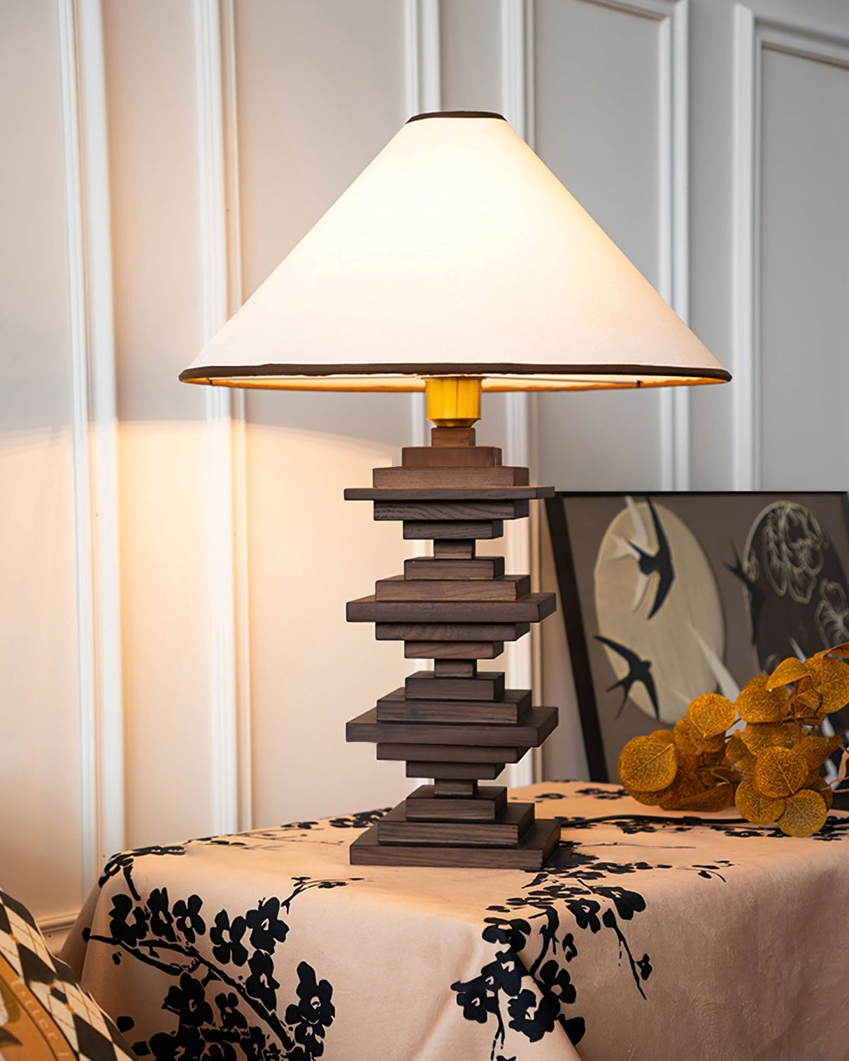 Modern Tower Table Lamp Stacked Wooden Base - Product detail 4