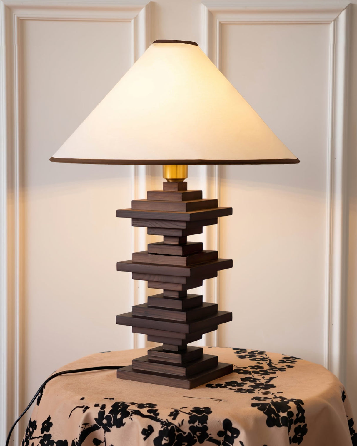 Modern Tower Table Lamp Stacked Wooden Base - Product example