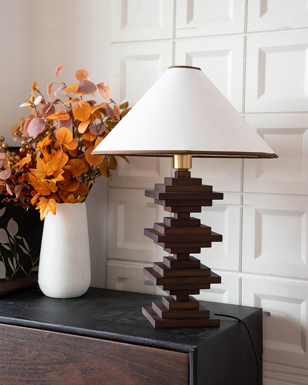 Modern Tower Table Lamp Stacked Wooden Base - Product detail 8
