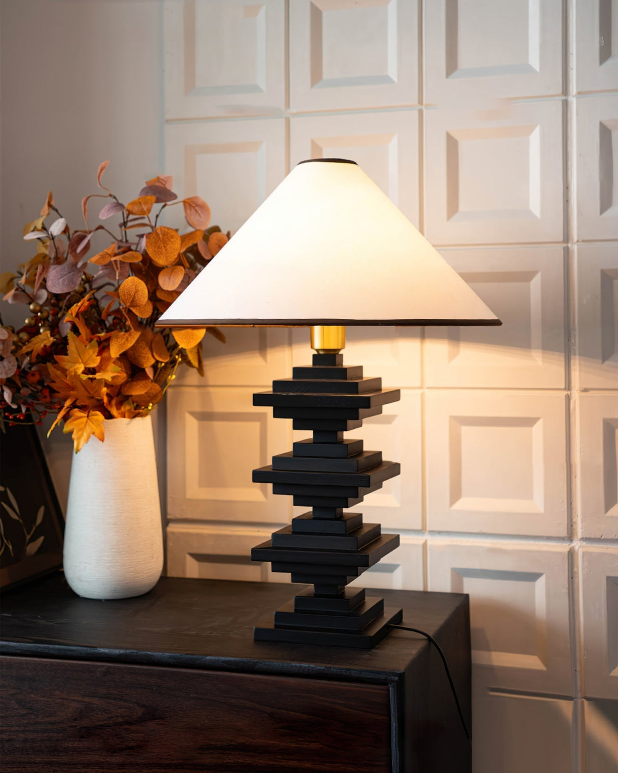 Modern Tower Table Lamp Stacked Wooden Base - Product detail 6