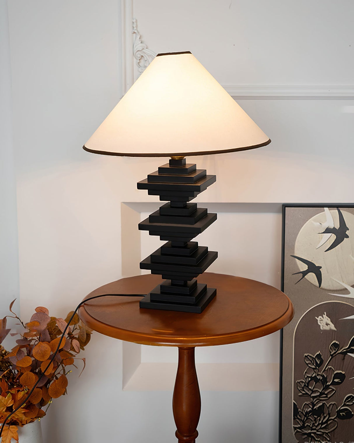 Modern Tower Table Lamp Stacked Wooden Base - Product detail 5