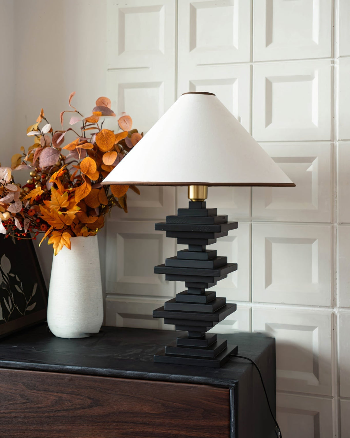 Modern Tower Table Lamp Stacked Wooden Base - Product detail 9