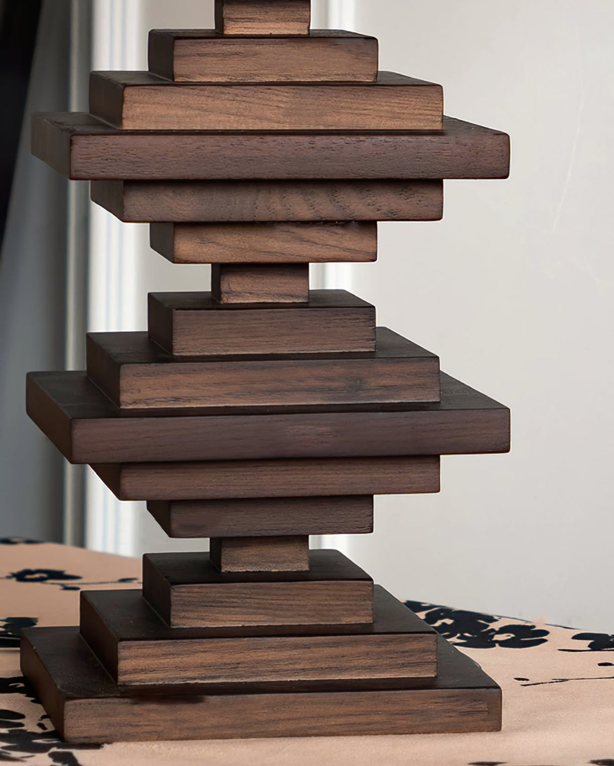 Modern Tower Table Lamp Stacked Wooden Base - Product detail 10