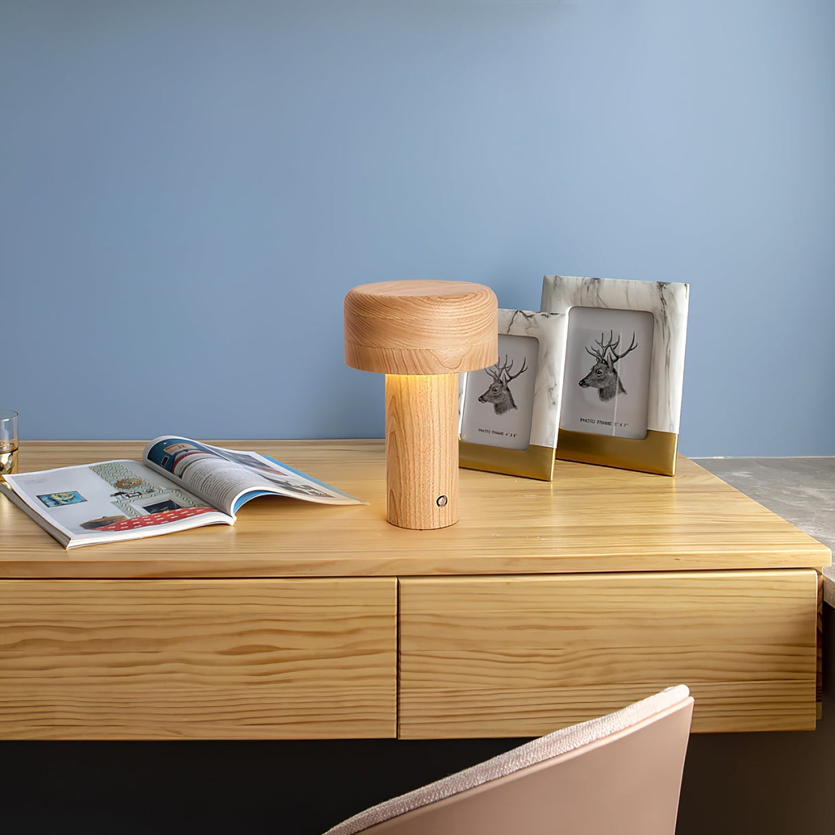 Modern Wooden Table Lamp Natural Ash Mushroom Design - Product detail 9