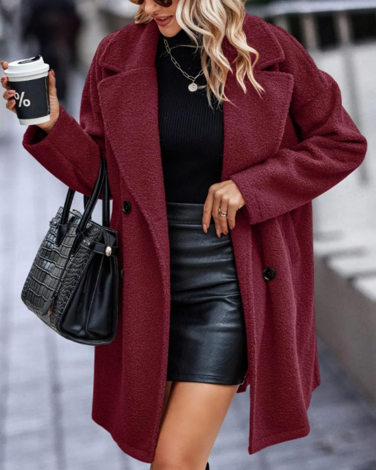 Classic Wool Blend Coat Double Breasted Winter Style - Detailed view