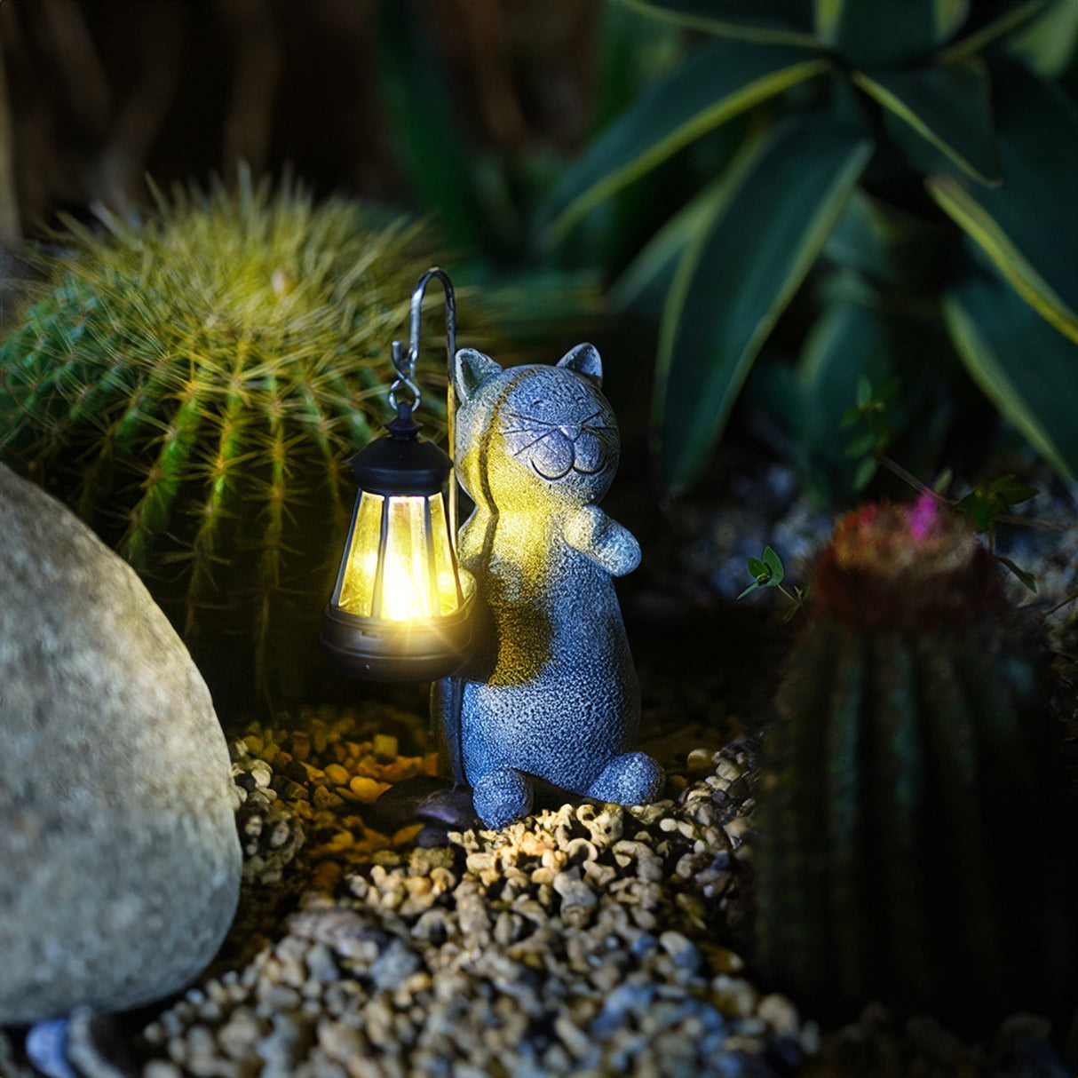Solar Garden Cat Lantern  Weather-Resistant Decorative Light - Product example