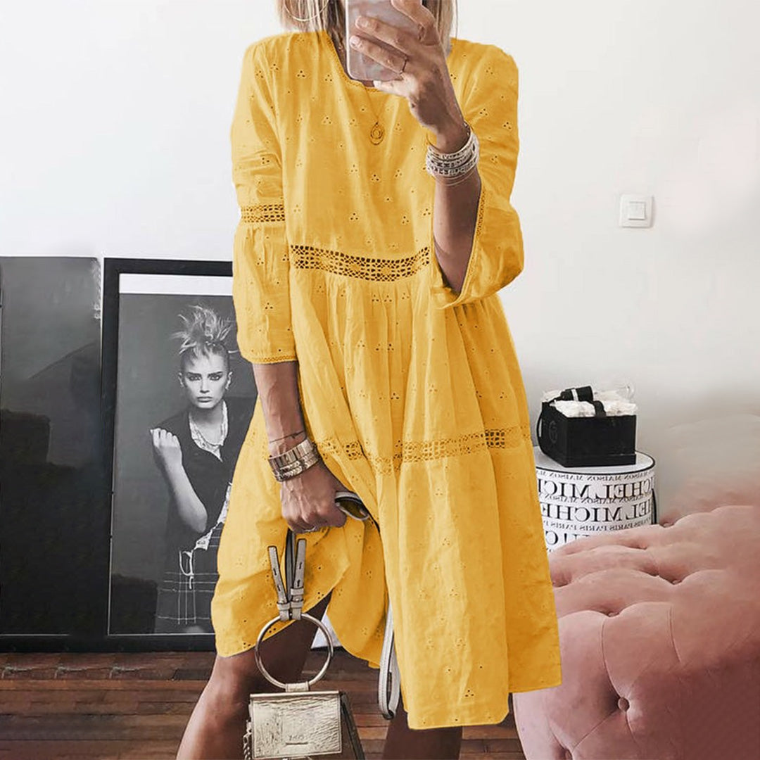 Cotton Lace Summer Dress Embroidered Floral Eyelet Design - Product detail 8