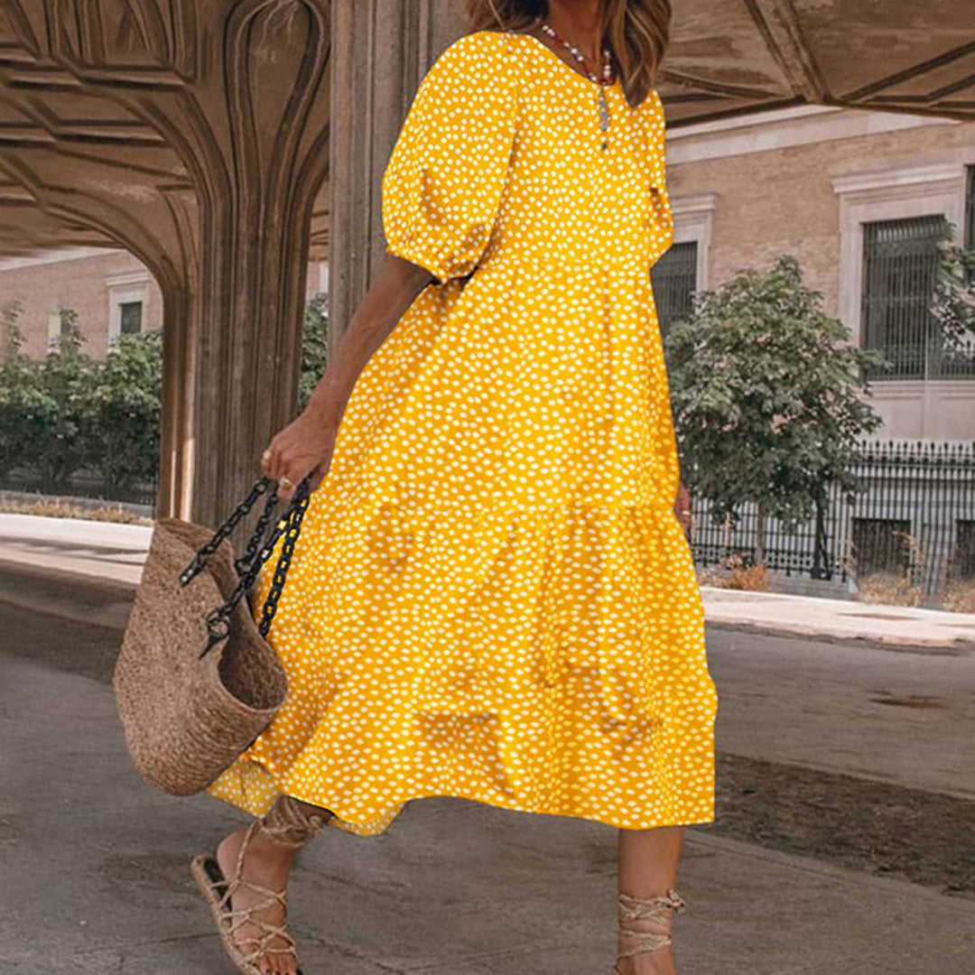 Polka Dot Midi Dress Puff Sleeve Summer Style - Product detail 6