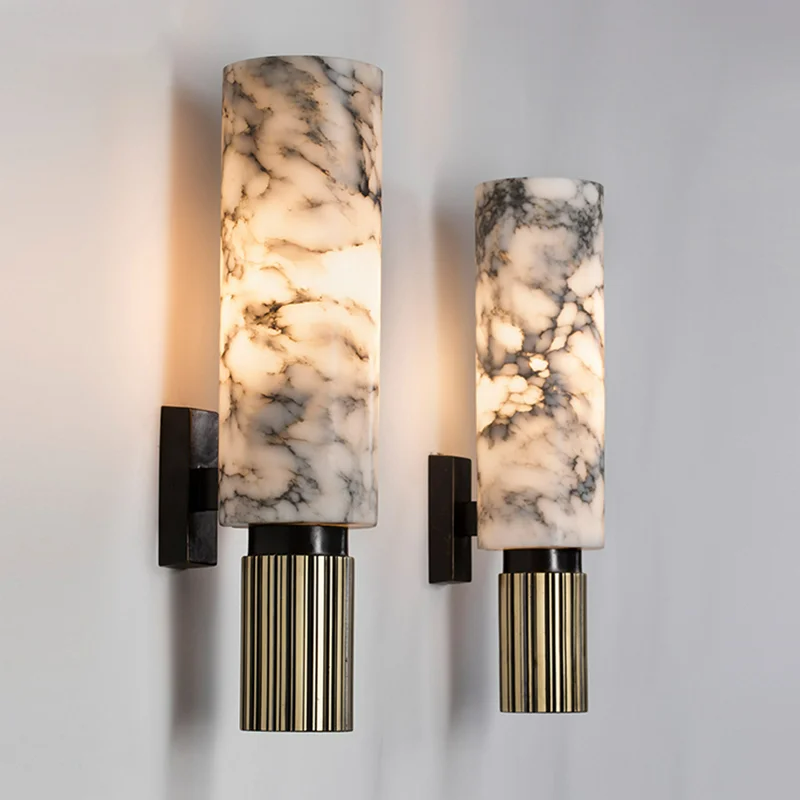 Marble Wall Sconce Natural Stone Cylindrical Shade - Product showcase