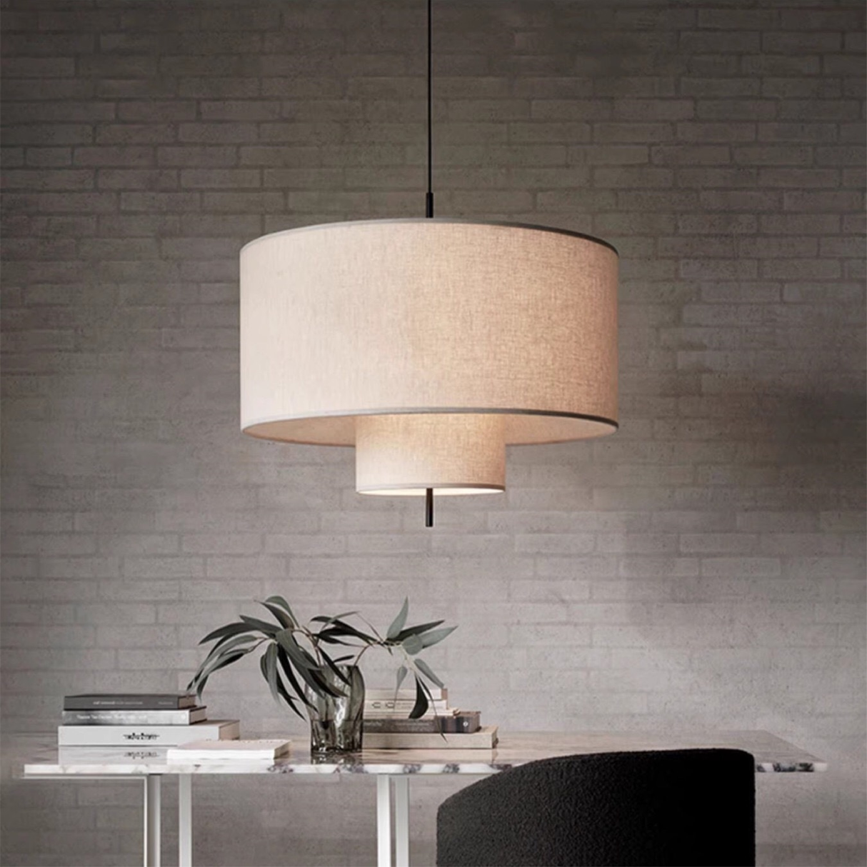 Modern Pendant Light Double Layer Linen Shade - Product showcase