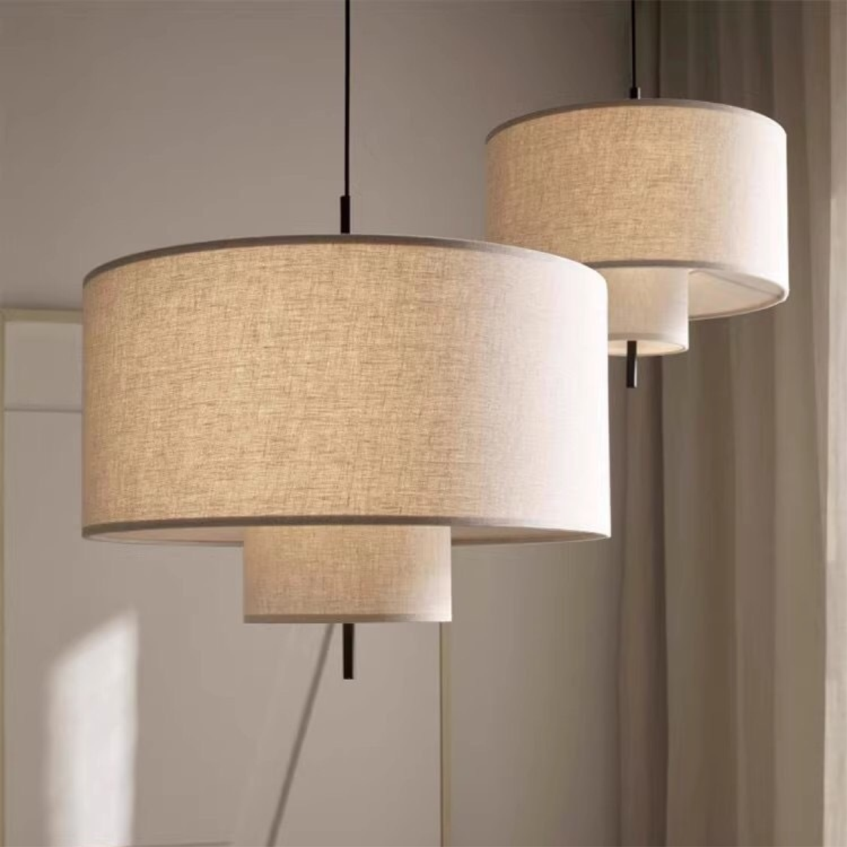 Modern Pendant Light Double Layer Linen Shade - Product detail 4