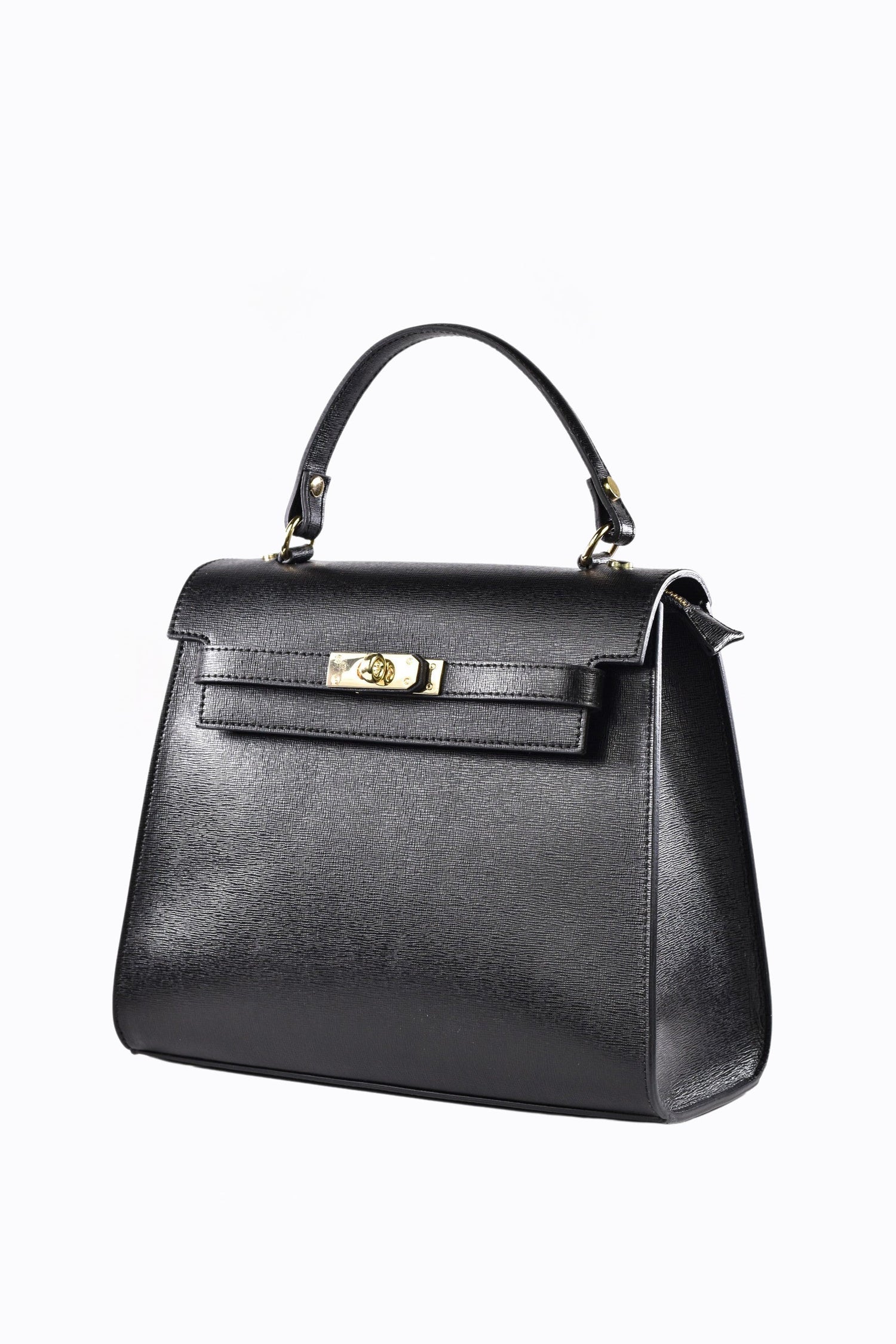 Structured Leather Handbag  Saffiano Top Handle Design - Detailed view