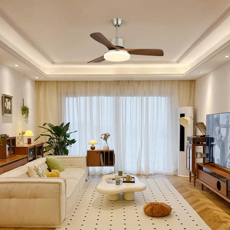 Modern Wooden Ceiling Fan  Brushed Nickel LED Light Kit - Product example