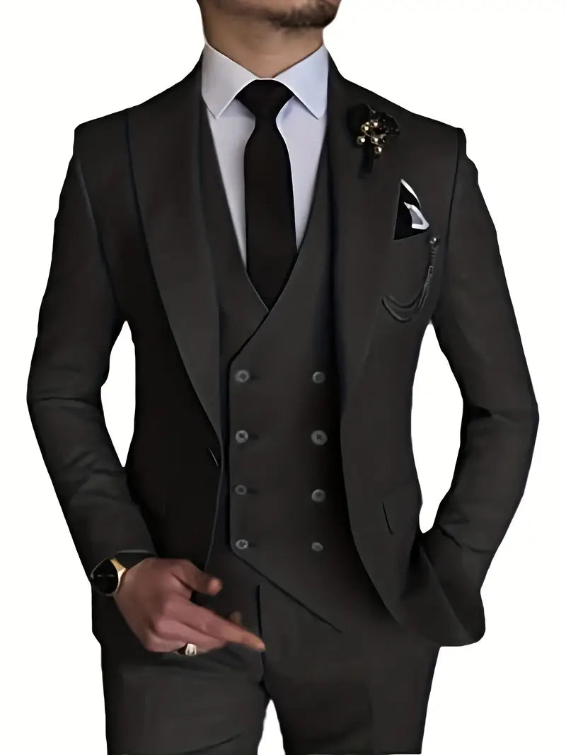 Classic Three Piece Suit Beige Double-Breasted Design - Product detail 15