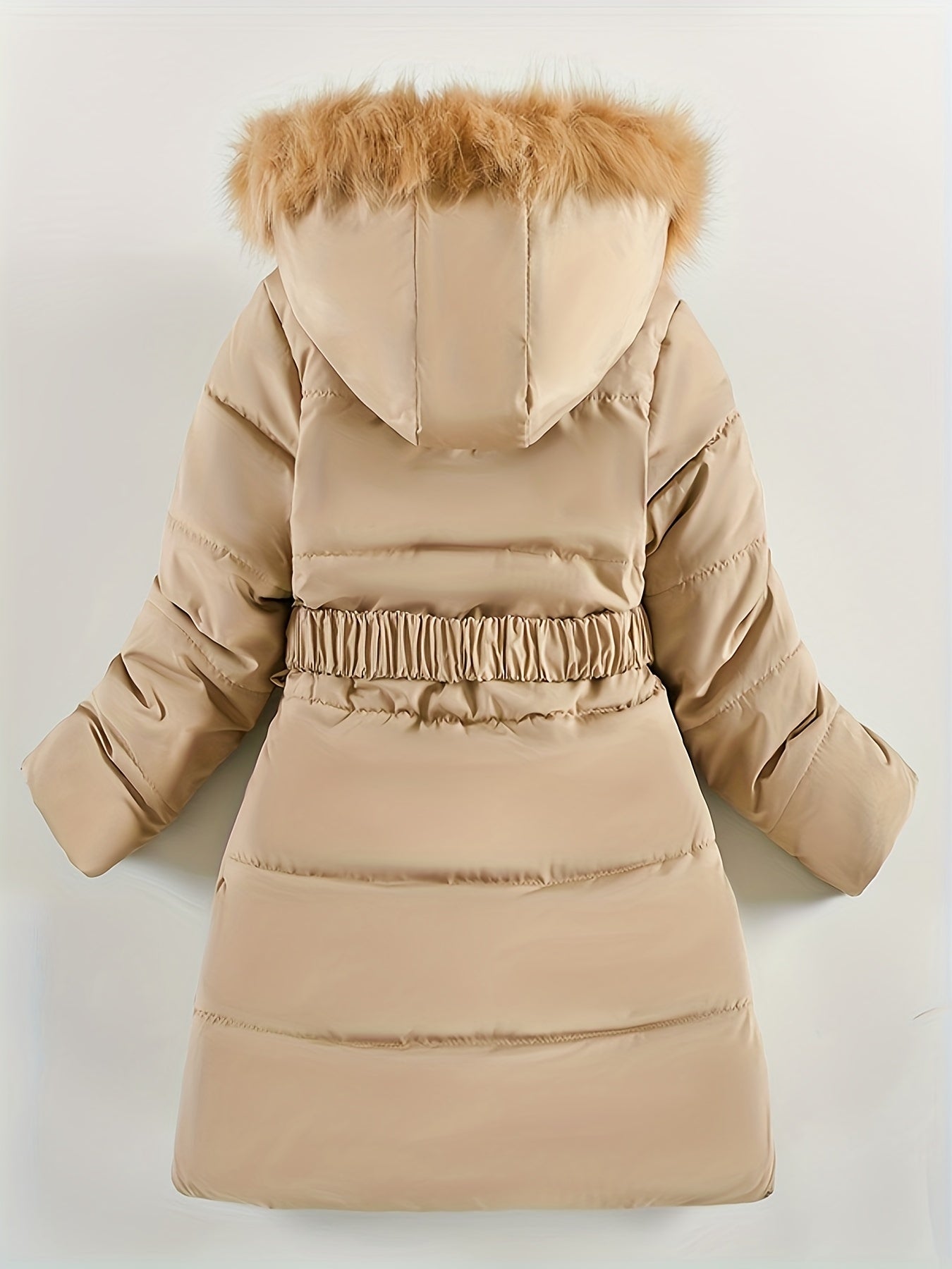 Girls Winter Puffer Coat  Quilted Heart Design With Fur Hood - Detailed view