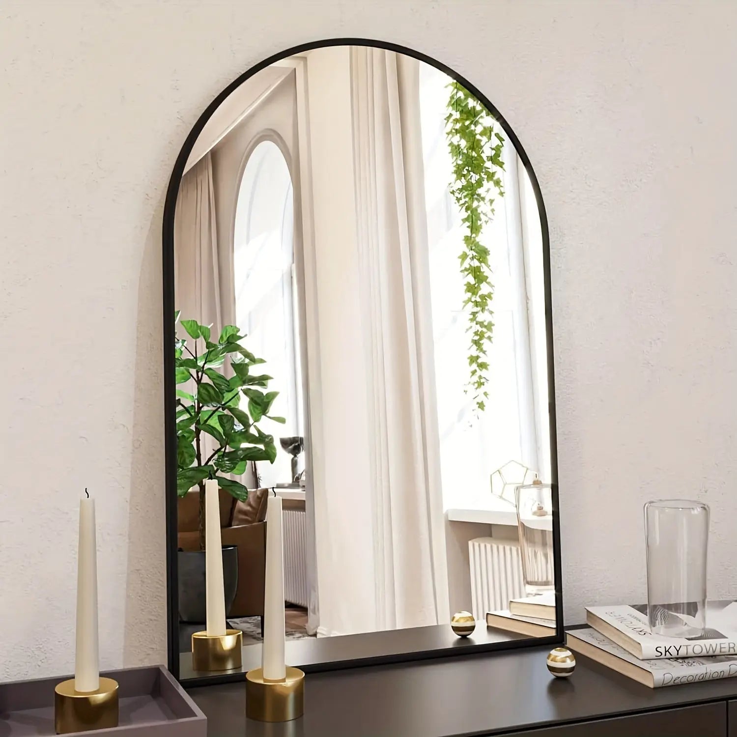 Arched Wall Mirror  Modern Metal Frame Design - Product example