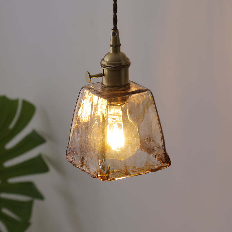 Vintage Glass Pendant Light Amber Textured Shade - Product detail 6