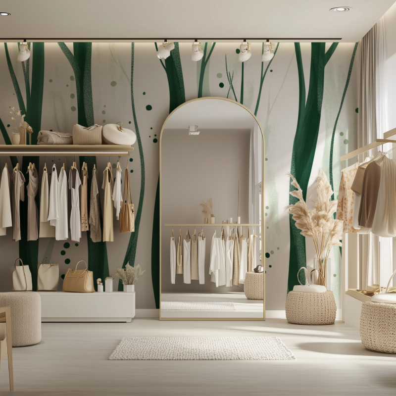 Forest Mural Wallpaper | Modern Green Tree Design