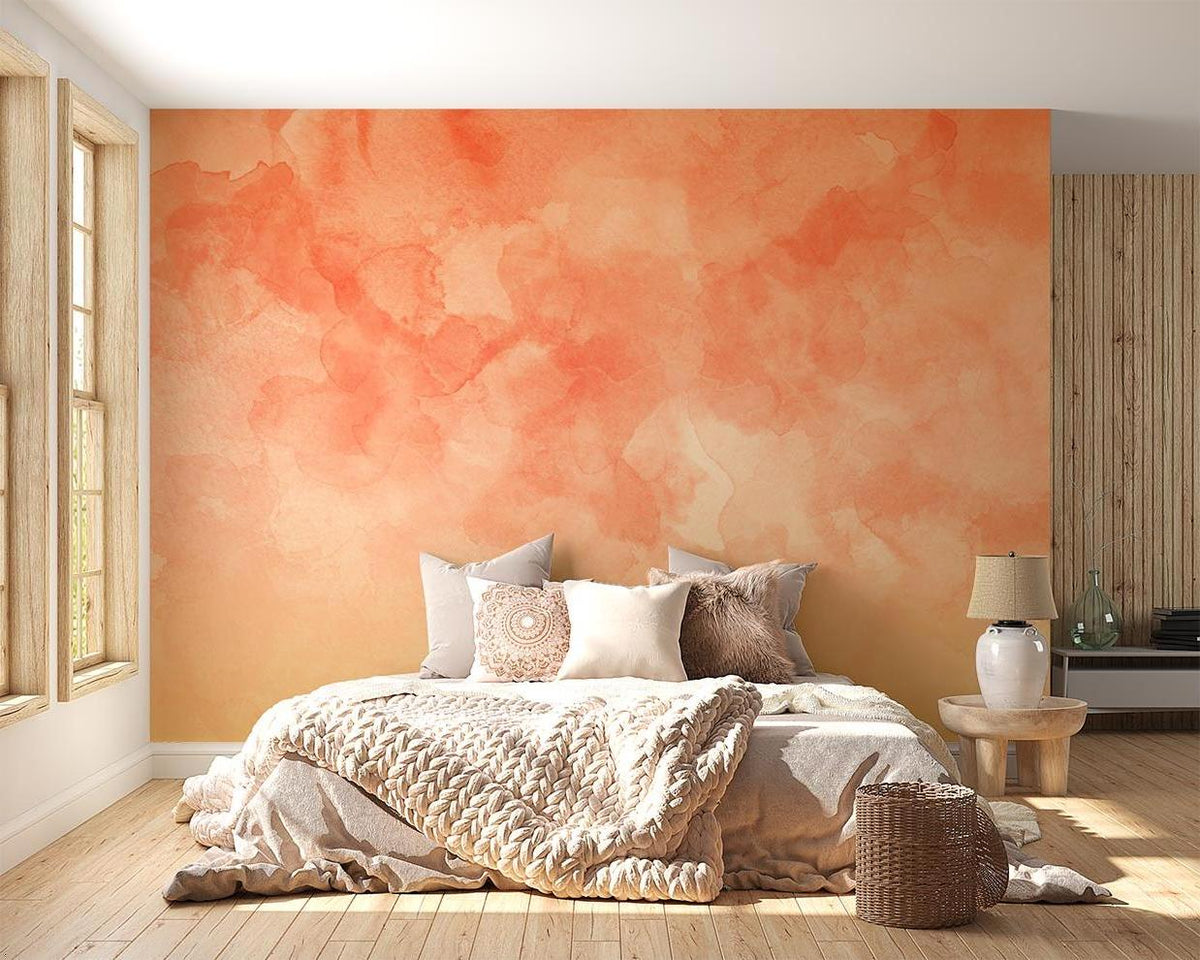 Watercolor Mural Wallpaper | Terracotta Orange Abstract Design