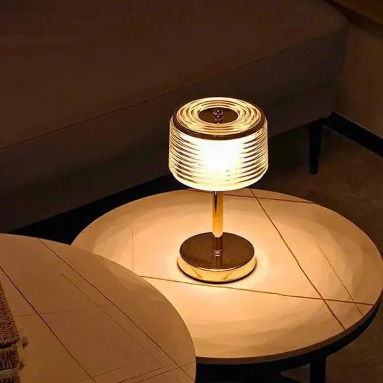 Modern Ring Table Lamp Layered Glass Shade With Gold Base - Detailed view
