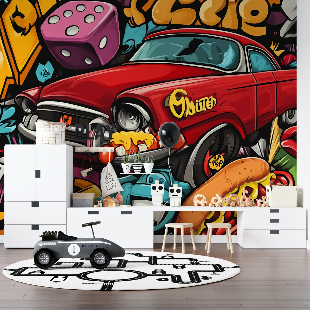 Graffiti Mural Wallpaper | Vintage Car Street Art Design