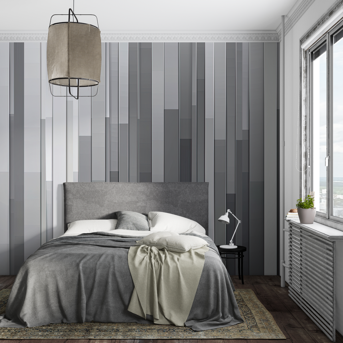 Geometric Mural Wallpaper | Modern Grey Gradient Stripes