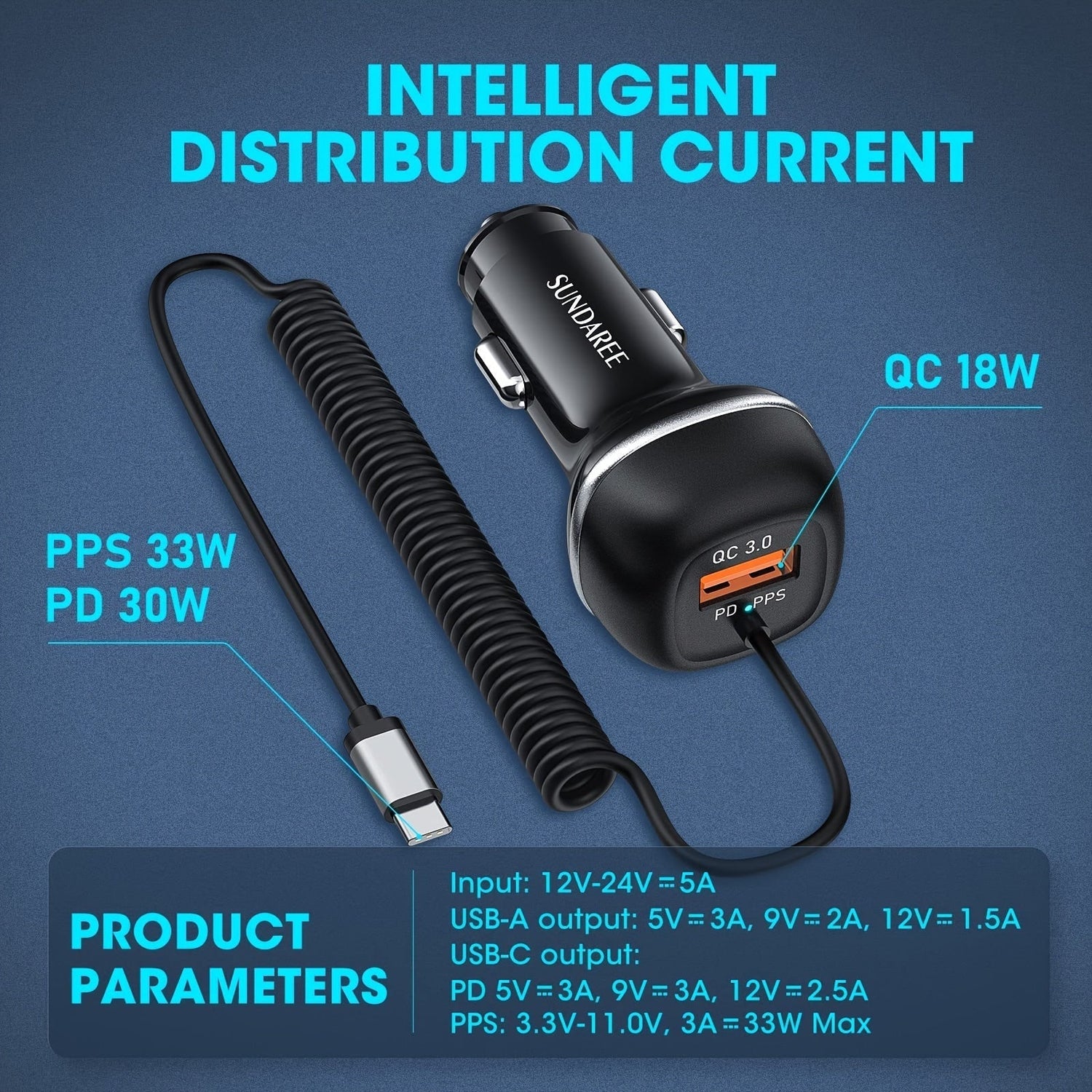 Fast Car Charger  51W USB-C Multi-Port QC 30 Technology - Product detail 4