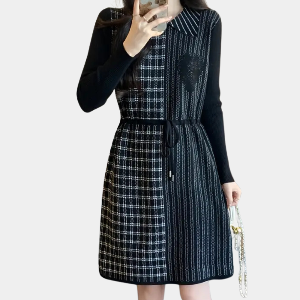 Classic Checkered Midi Dress Dual Pattern Design - Product showcase