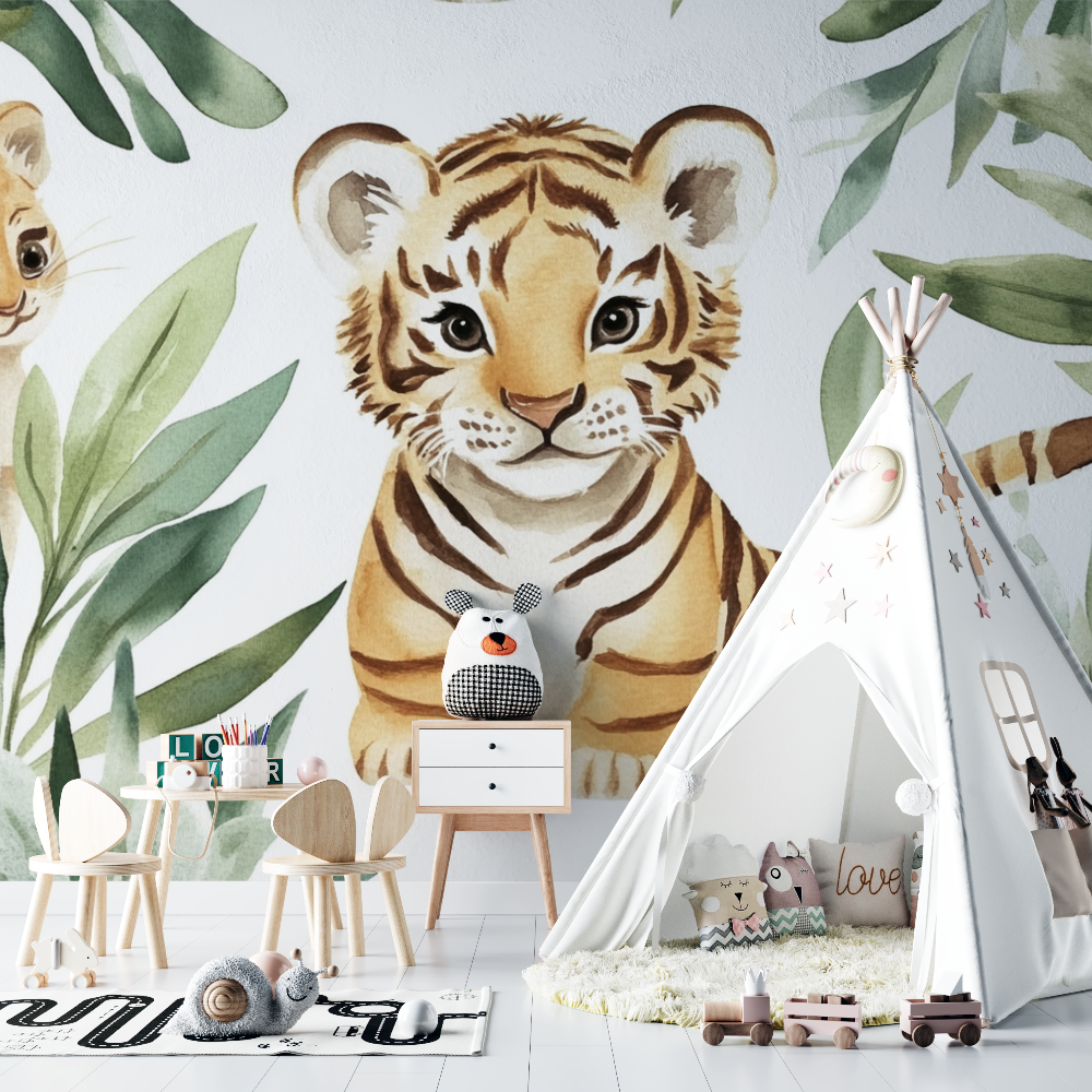 Tiger Mural Wallpaper | Watercolor Jungle Friends Design