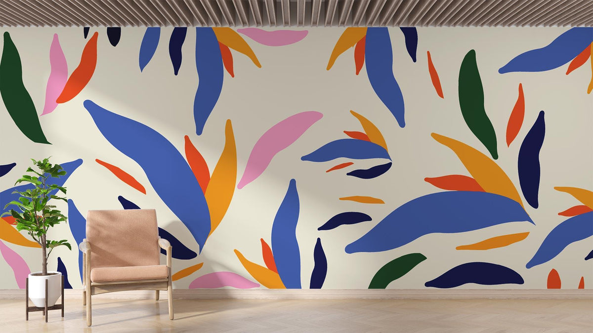 Abstract Mural Wallpaper | Modern Botanical Leaves Design