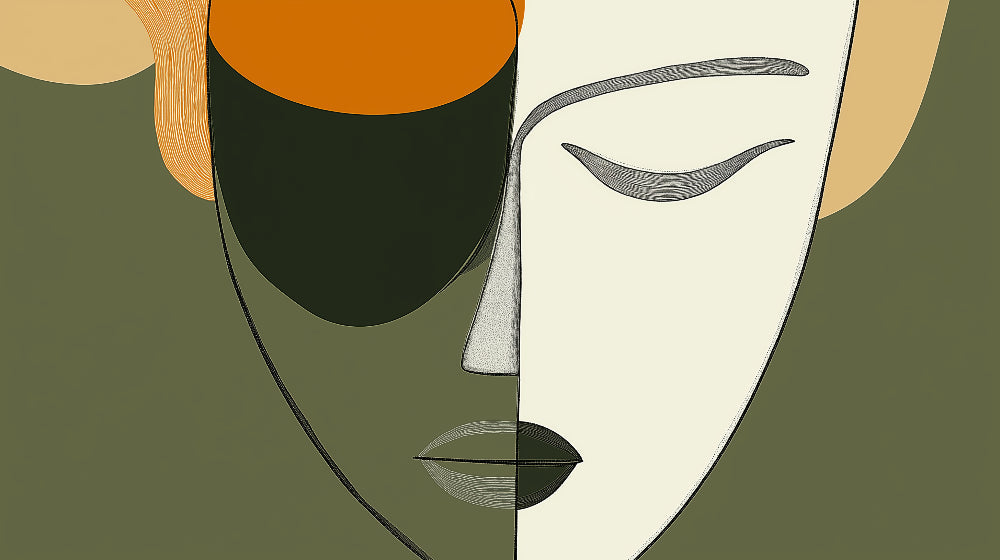 Abstract face design file showing detailed green and orange art pattern