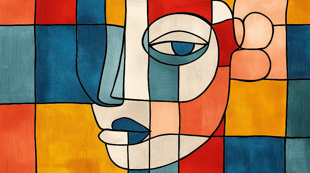 Abstract face wallpaper design file showing geometric pattern and vibrant color palette