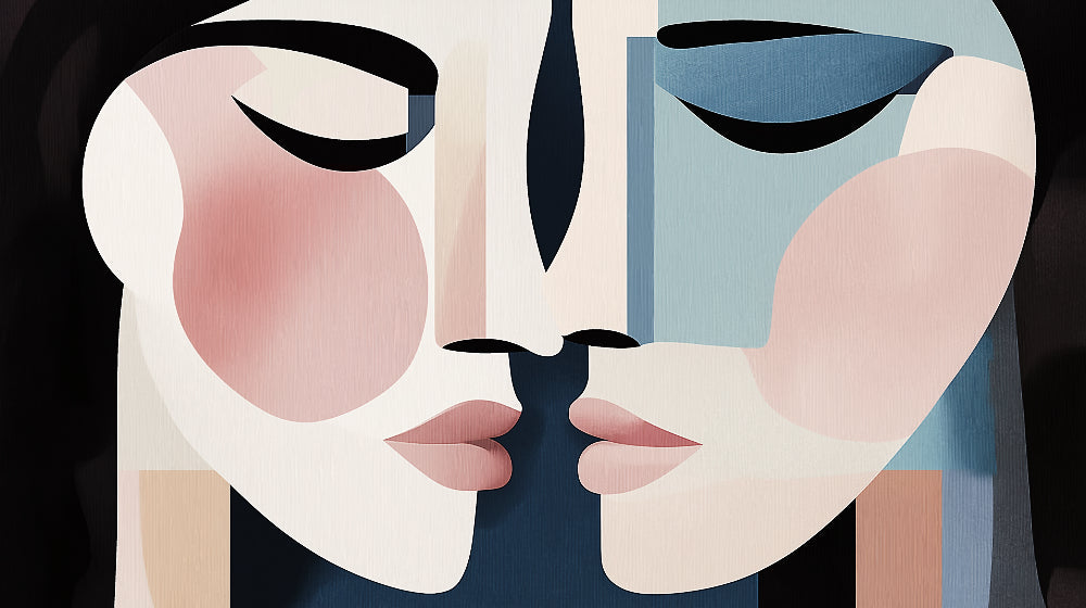 Abstract face design file showing intricate pink and blue artistic pattern with clean lines and curves