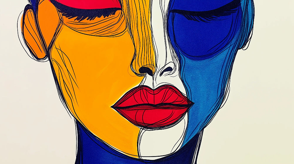 Abstract face pop art wallpaper design file showing vibrant color blocks and bold line work