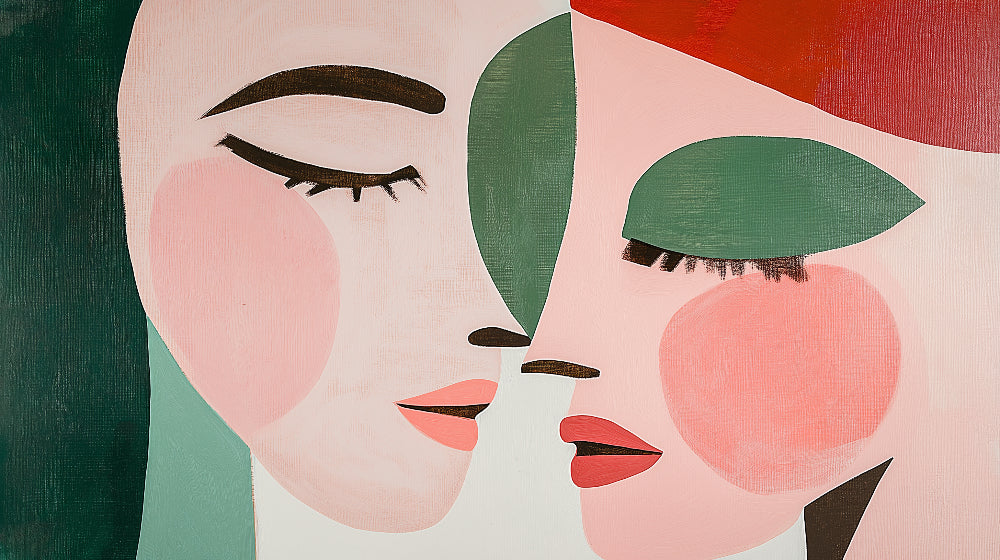 Abstract Faces design file showing pink and green artistic pattern with modern portrait elements