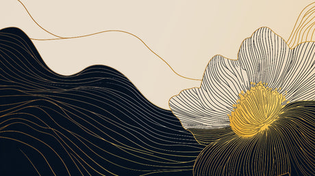 Black and gold abstract floral design file showing intricate line art pattern and golden highlights