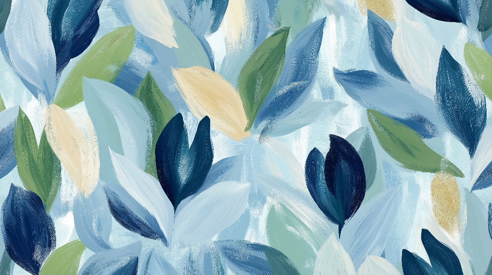 Abstract floral design file showing detailed blue and green leaf pattern on white background