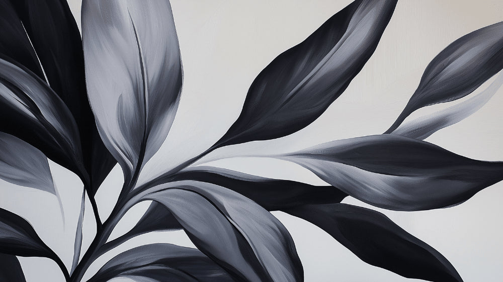 Black and white botanical art design file showing detailed leaf pattern and intricate brushwork