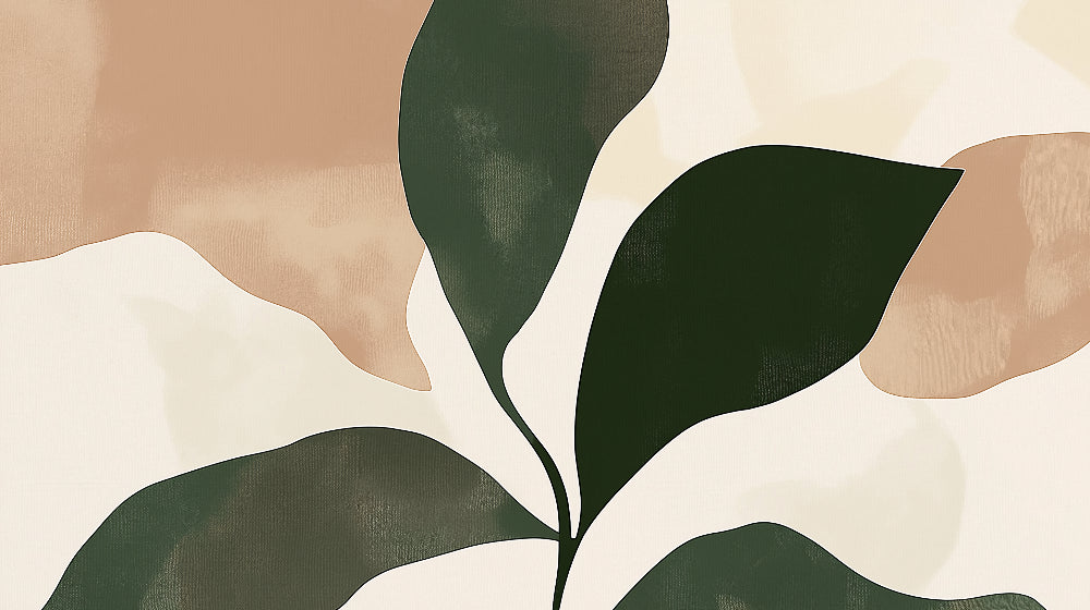 Abstract foliage wallpaper design file showing detailed green leaves pattern on beige background