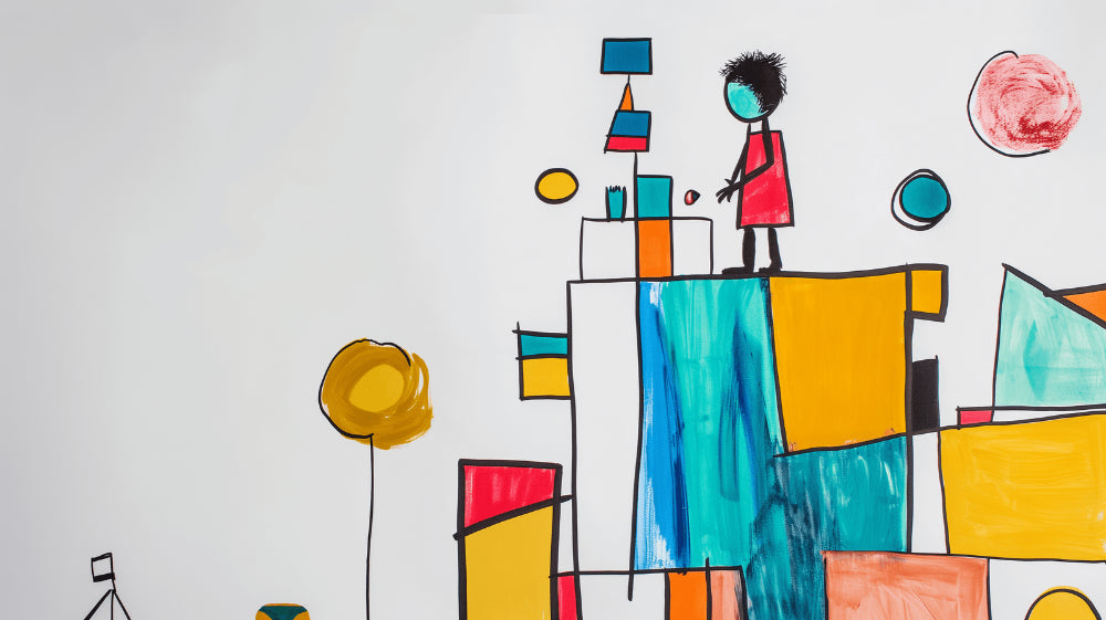 Geometric castle wallpaper design file showing vibrant abstract pattern with shapes and playful elements