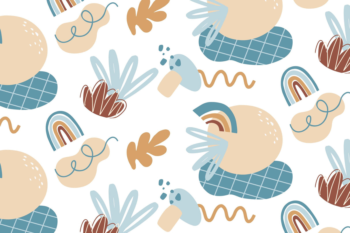 Design file showing full pattern of abstract rainbow shapes and nature elements wallpaper